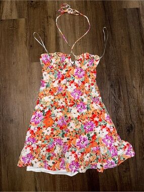 Sage the Label Floral Halter Dress in Orange, Pink, White